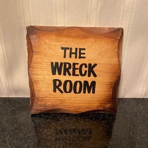 Wooden 'The Wreck Room' Sign